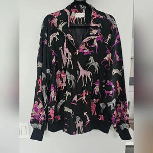 Via Ripatti Designs California  Jacket African Print Zip Black Sz XL